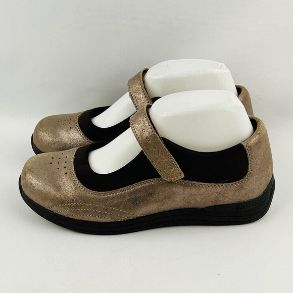 Womens 6.5W Drew Rose Mary‎ Jane Shoes Metallic Gold Leather Adjustable Strap - Picture 4 of 9